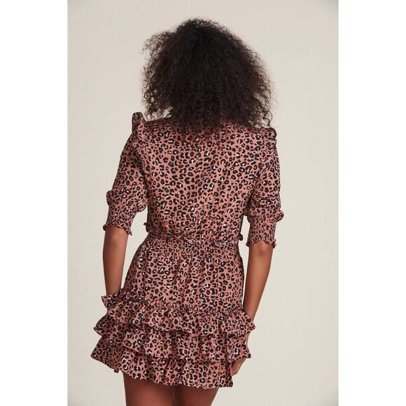 THE SHIRT Taylor 3/4 Sleeve Tiered Mini Dress Blush Leopard TS21W8012BL Medium M - Picture 2 of 6